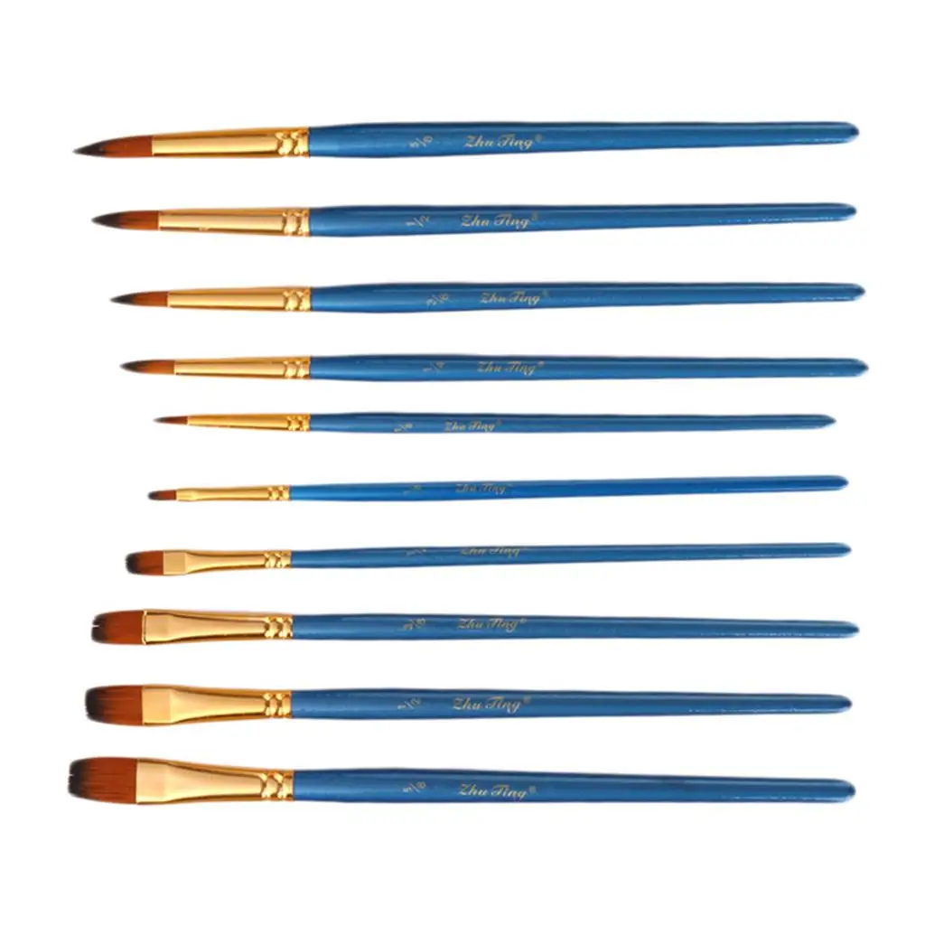 10pcs Assorted Paint Brush Set Nylon Hair for Craft Painting