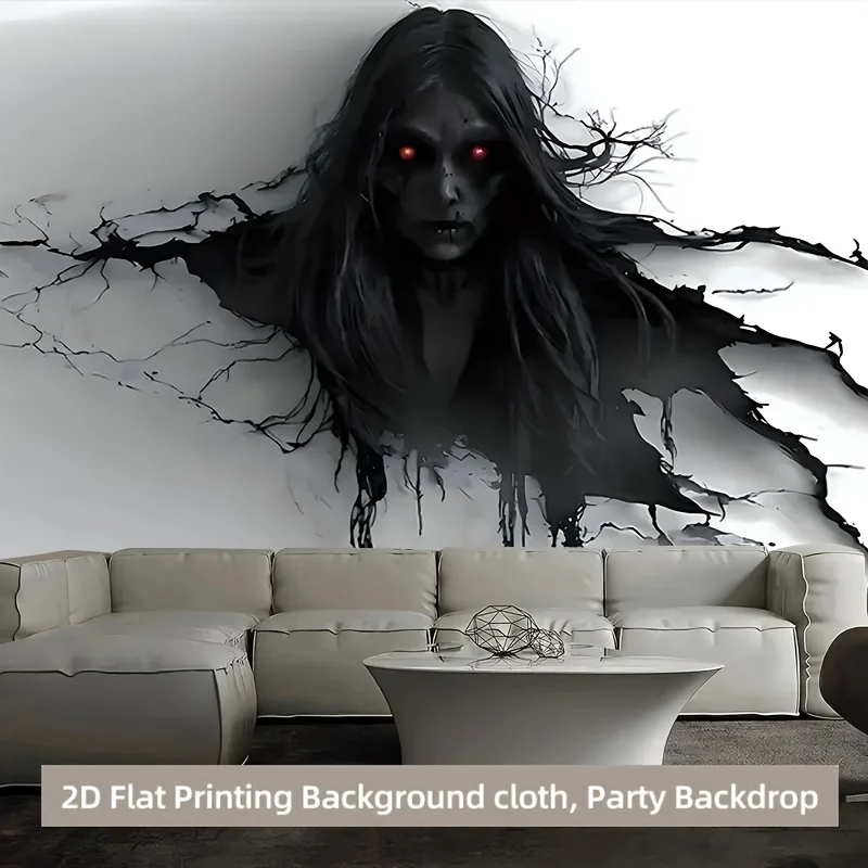 3D Horror Ghost Tapestry, Red-Eyed Phantom Wall Hanging, Halloween Haunted House Decor for Bedroom Dorm Party Background