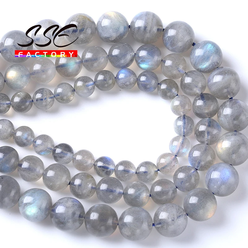 

7A+ Natural Stone Gray Labradorite Beads For Jewelry Making Round Loose Spacer Beads Fit DIY Bracelet Accessories 4 6 8 10mm 15"