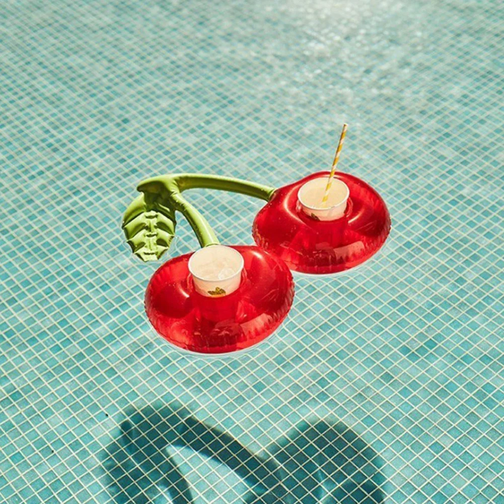 

Cherry Beverage Glass Holder PVC Cartoon Cherry Cup Cushion Portable Water Inflatable Coasters Swimming Pool Party Decor