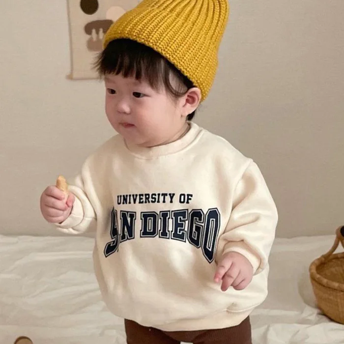 2024 Autumn New Baby Long Sleeve Sweatshirt Boys Girls Cotton Loose Pullover Infant Toddler Letter Casual Tops Children Clothes