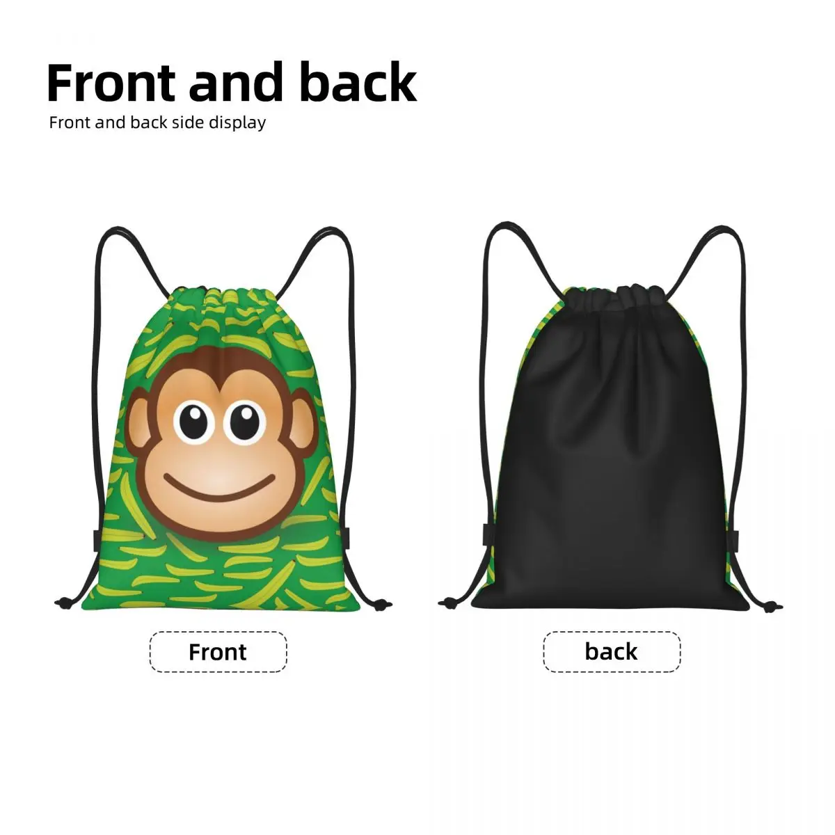 Custom Curious George Cartoon Drawstring Tas Vrouwen Mannen Lichtgewicht Aap Lachend Met Banaan Sport Gym Opslag Rugzak