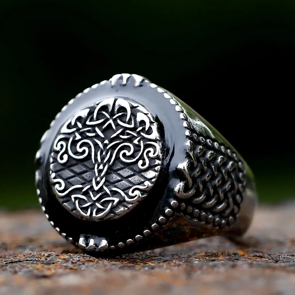 

Nordic viking Yggdrasil Viking Tree of Life Ring Men Retro Hip Hop Biker Celtic Knot Ring Stainless Steel Amulet Jewelry Gift