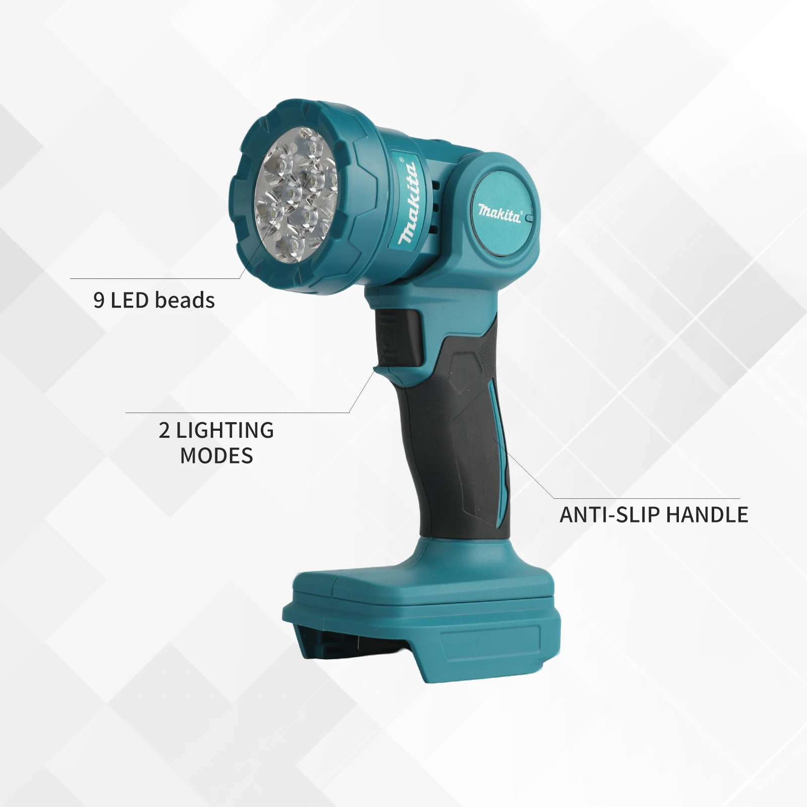 Makita ML815 18V Cordless LED Work Light,9 LED Beads,2 Brightness Modes,Rotatable Head,Anti Slip Handle,for Workshop Outdoor Use