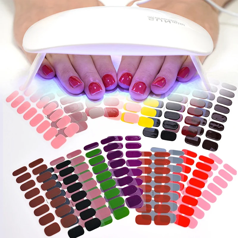 16Pcs/set Soild Semi-Cured Gel Fench Nail Stickers Black/White/Pink Full Cover Gel Nail Sticker Long-Lasting Adhesive Stickers