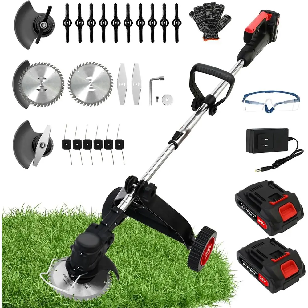 

21V Electric Cordless Weed Wacker, 3-in-1 Weed Eater with 2-Battery Powered, Lawn Mower/Grass Trimmer/Lawn Edger with 3 Types Bl