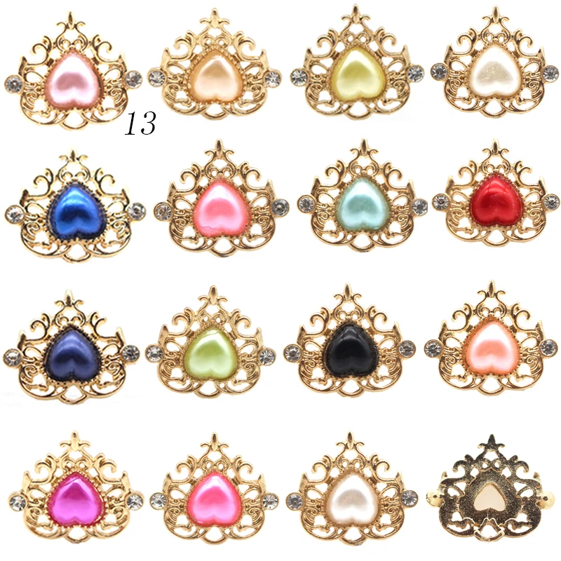 New 10PCS24 * 21MM Alloy Hollow Pointed Bottom Jewelry Accessories, Peach Heart Rhinestone Clothing Hair Decoration Accessories