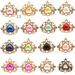 New 10PCS24 * 21MM Alloy Hollow Pointed Bottom Jewelry Accessories, Peach Heart Rhinestone Clothing Hair Decoration Accessories