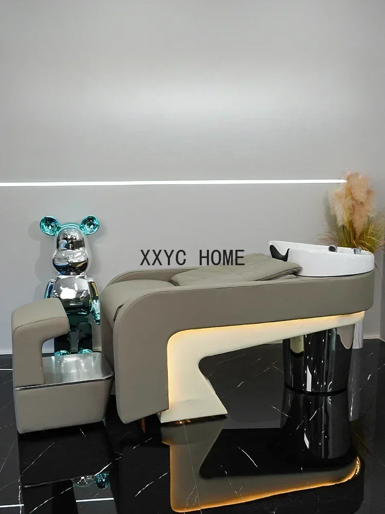 Lying Half Shampoo Chair Hair Saloon Dedicated Deepening Ceramic Basin Rubber Pillow Washing Bed