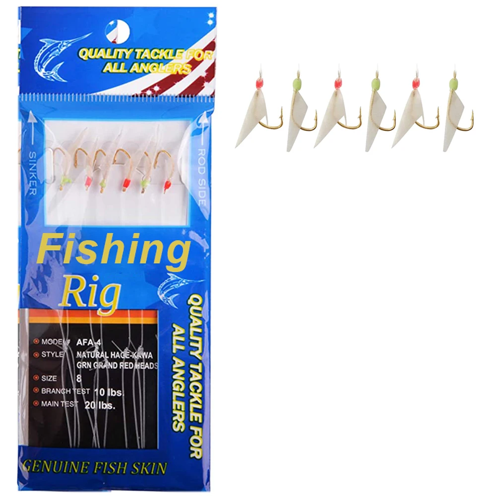 

5/10/20Packs Real Fish Skin Mackerel Fishing Rigs Lure Baits With Luminous Beads Saltwater Freshwater String Hooks size #4 #6 #8