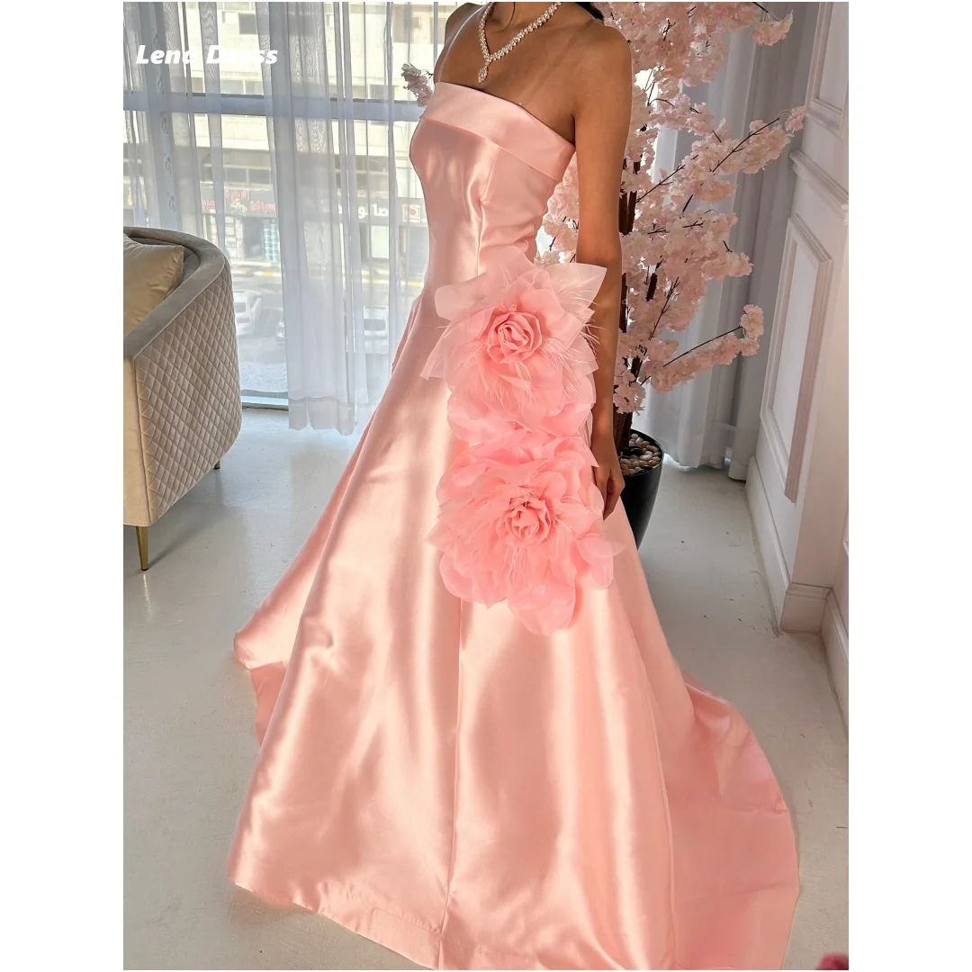 

Lena атласные роскошные женские вечерние платья, роскошные 2021, элегантное платье с 3D цветами, роскошное платье для выпускного вечера по индивидуальному заказу, розовые бальные платья