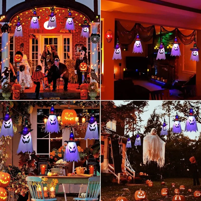 Halloween Leuchtende Hexenhüte als Laternen, Hängedekoration für Garten, Veranda, Zimmer, Innen- und Außenbereich, Feiertagsparty-Requisiten und Dekoration – Detail 5