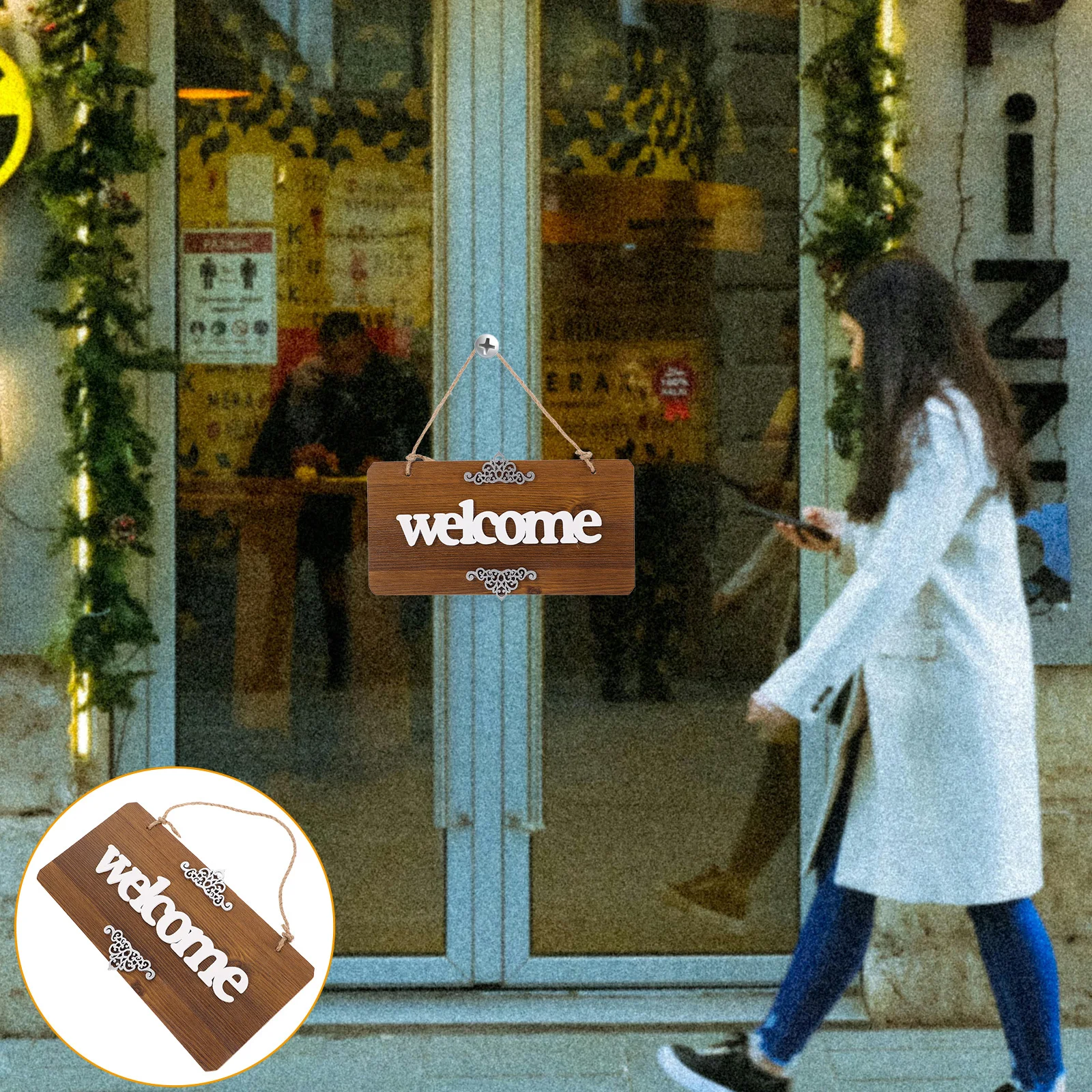 

Rustic Wooden Welcome Sign Wall Hanging Natural Wood Door Front Porch Decor Decorative Hanging Plaque Ornament