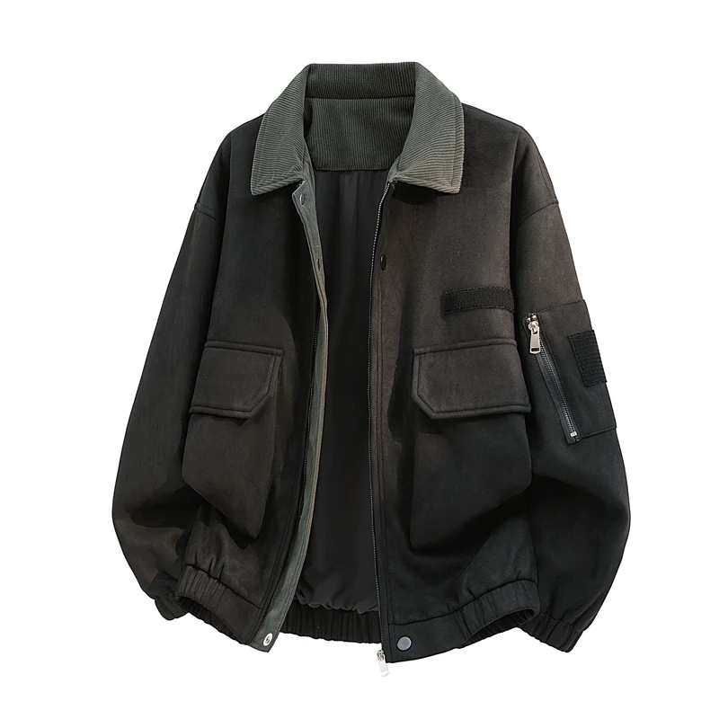 

Men Loose Functional Style Workwear New Jacket Coat High Quality Spring New Windproof Men Lapel Jacket Color Block Casual Top