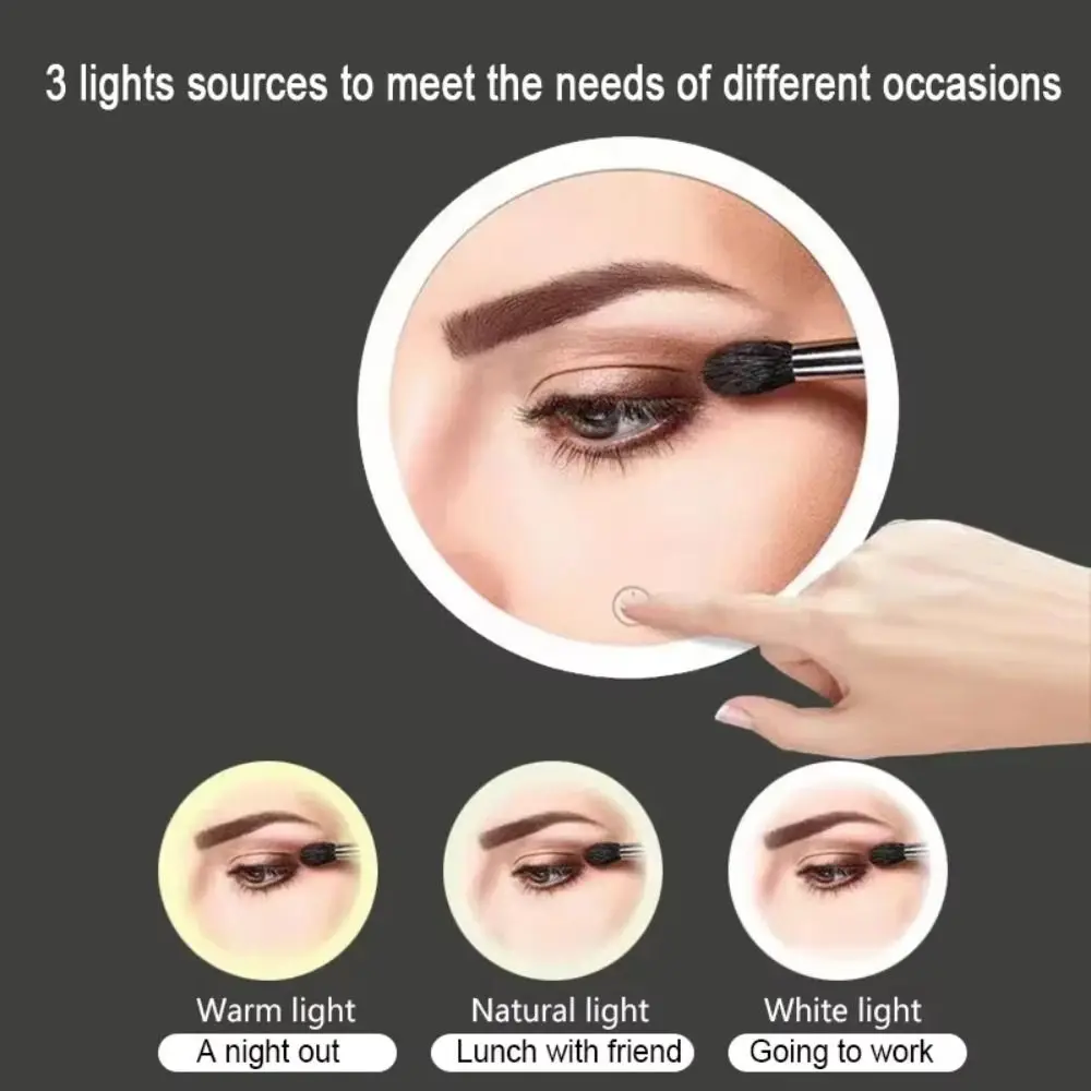 Flexibler Reise-Make-up-Spiegel mit 10-facher Vergrößerung, 3-farbige Beleuchtungsmodi, Touchscreen, LED-Licht, Desktop-Spiegel, tragbarer Bodensauger