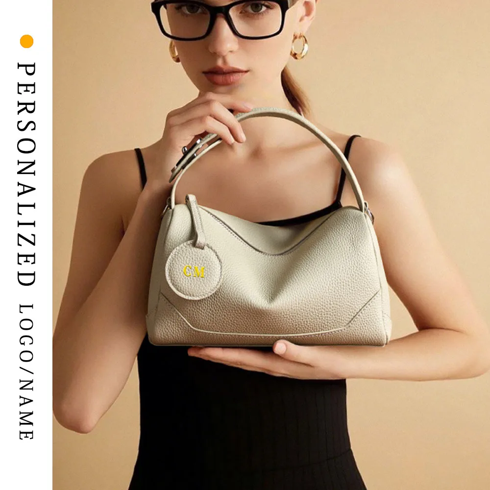 2025 Personalized Gold-pinned TOGO Top Layer Cowhide Women's Bag Fashionable Pillow Bag Versatile Trendy Handheld Crossbody Bag