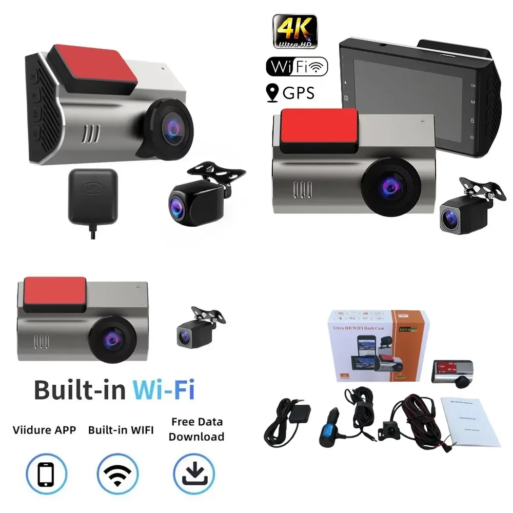 

4K 3Inch Car DVR Wifi GPS FHD 3840*2160P Video Dash Cam Camera Recorder With Rear View Camera Night Vision Auto Camera