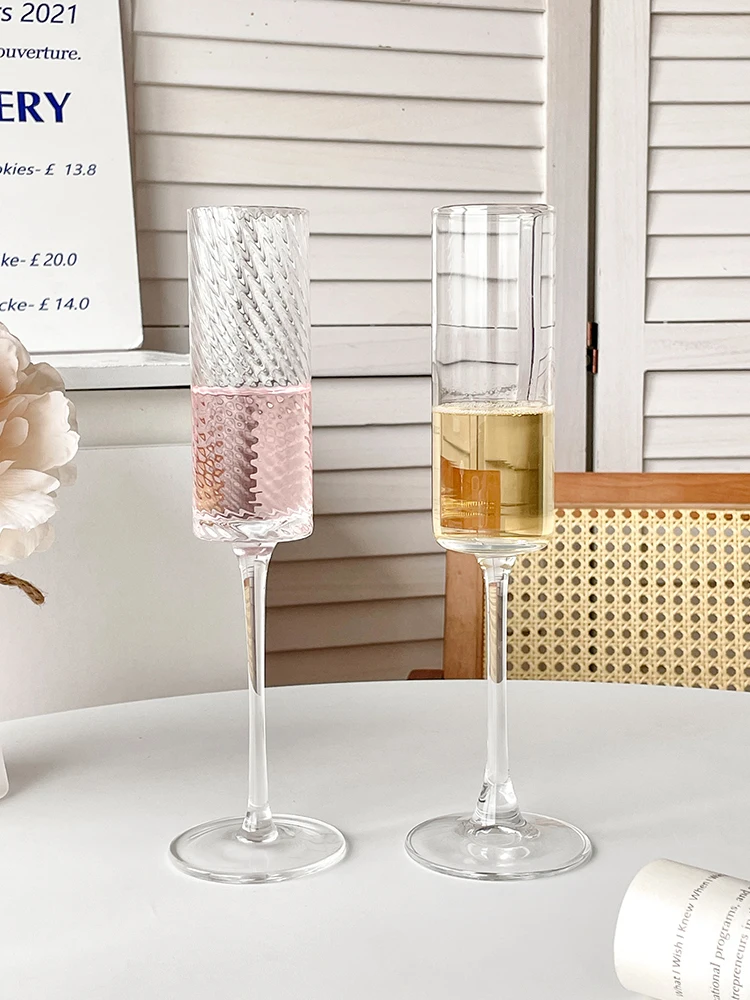 Nordic Solid Color Tall Champagne Glasses Home Glass Cup Liqueur Sparkling Wine Glasses Creative Pair Cocktail Glasses