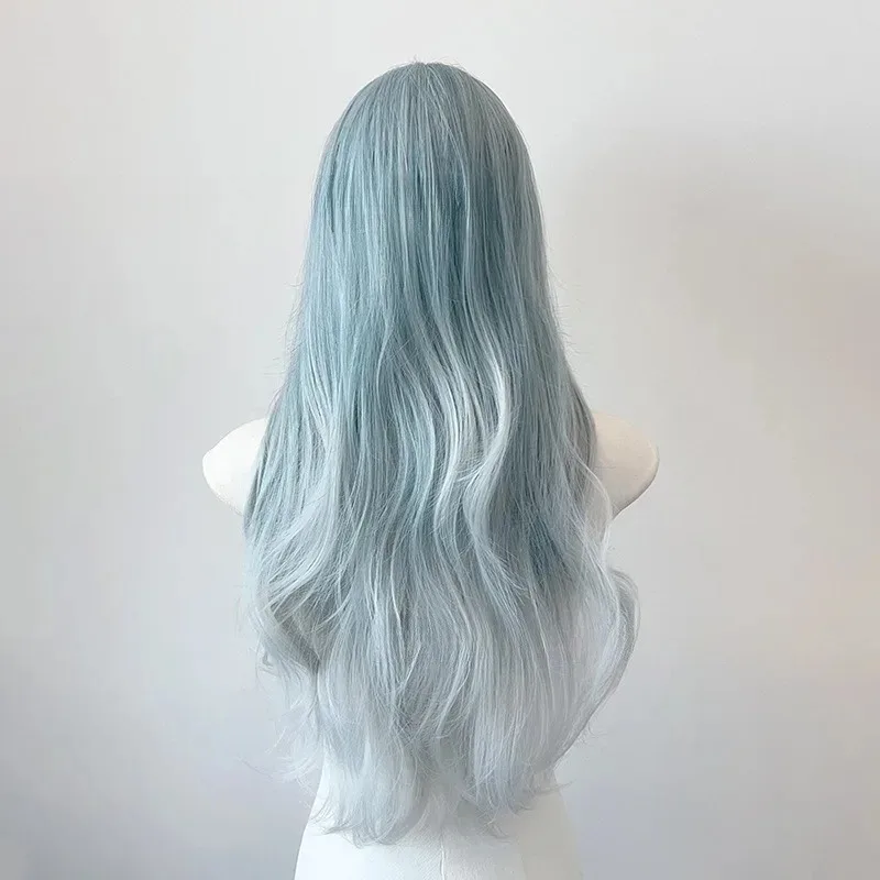 Pelucas sintéticas de pelo rizado largo para mujer, pelo rizado largo de Color verde, color rosa menta, con flequillo, Cosplay, para fiesta diaria