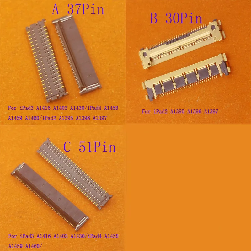 1-10Pcs Lcd Display Screen Plug Touch FPC Connector Board For iPad 2 3 4 A1460 A1395 A1396 A1430 A1416 A1458 Ipad2 30 37 51 Pin