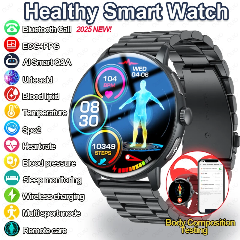 

New AI Smart Question Answer ECG Smart Watch Blood Oxygen Uric Acid Blood Body Monitoring Remote Care Smart Watch Al Watch Face