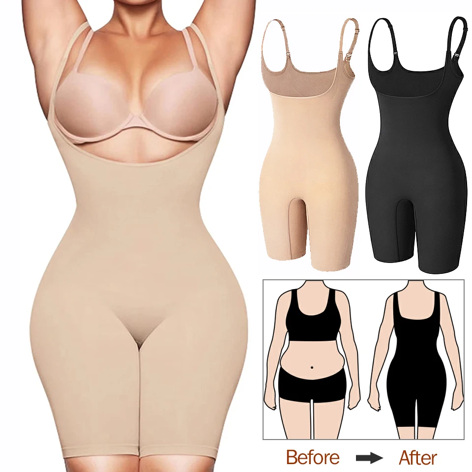 Slim Body Shaper Seamless Women Bodysuit Slimming Waist Trainer Shapewear Butt Lifter Chest Enhancing Full Slip Strappy-Backed