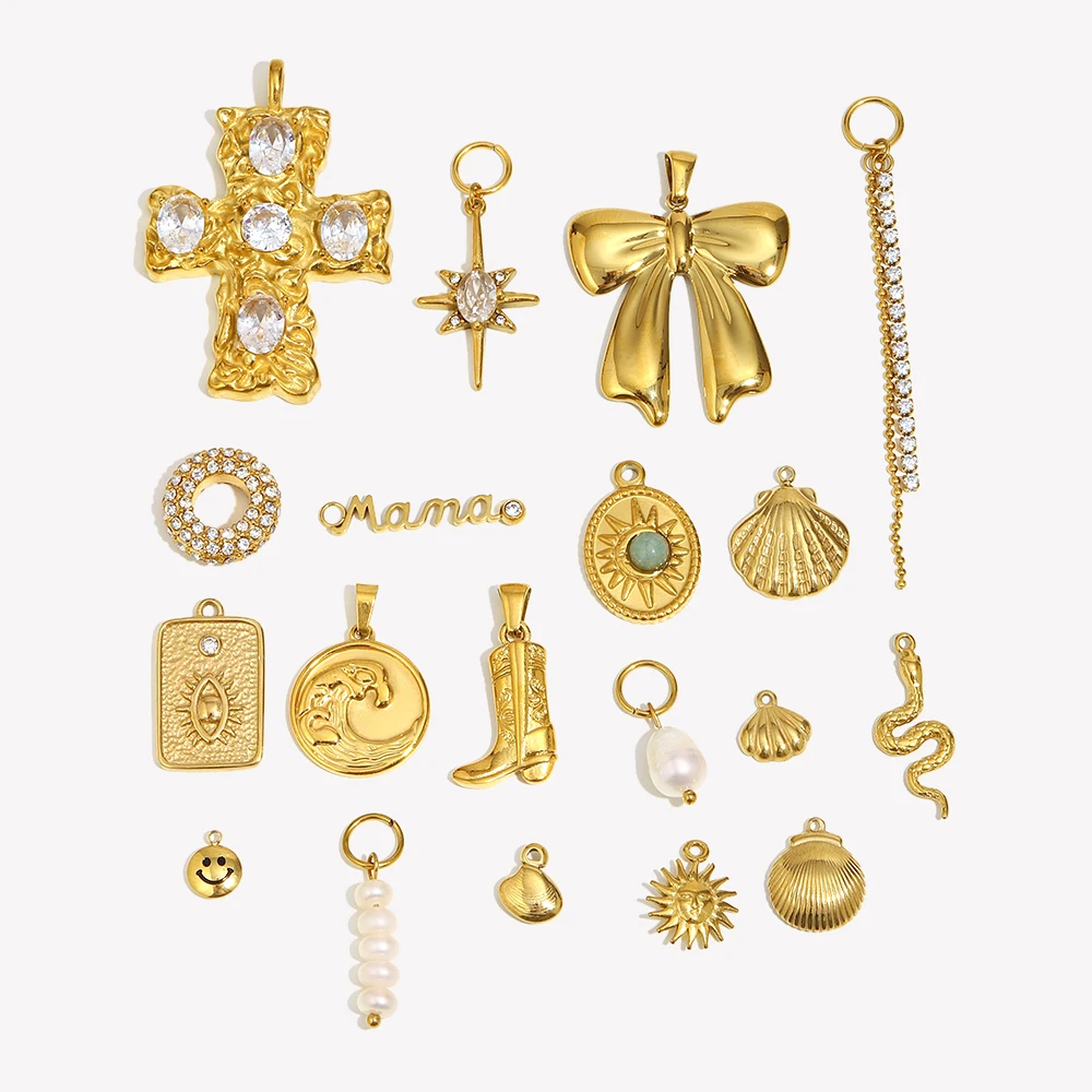 E.B.belle Waterproof Tarnish Free Cross Bow Freshwater Pearl Heart Cowboy Boot Sun Snake Charms Jewelry Accessories