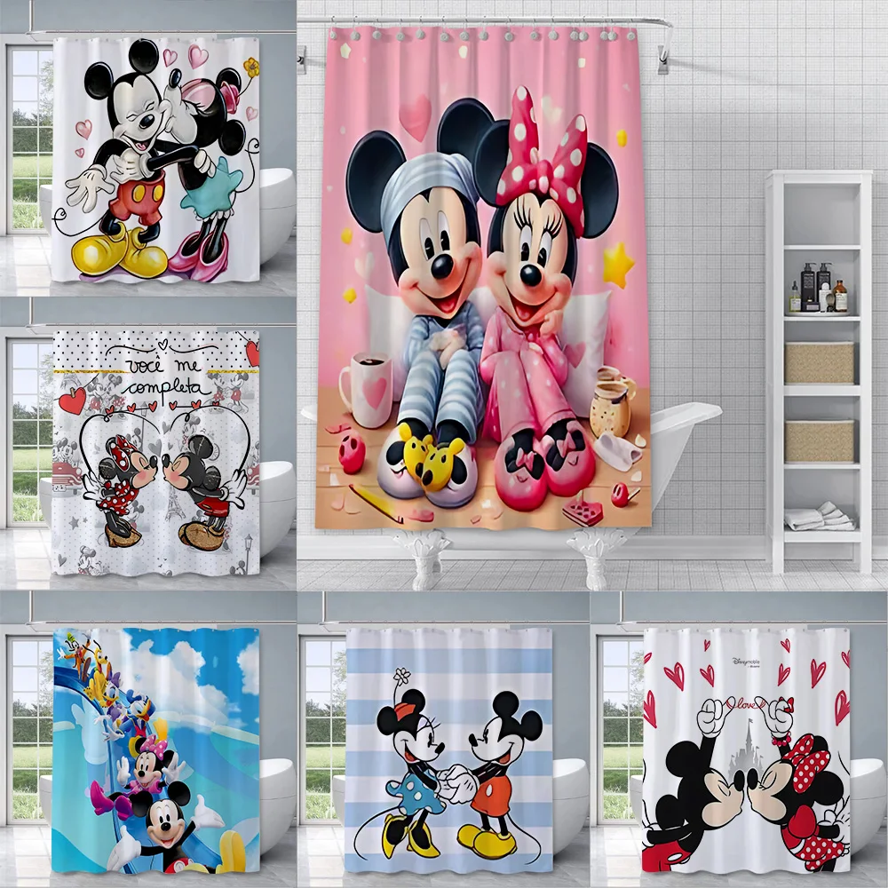 Mickeys Minnies Shower Curtain Waterproof Polyester Fabric Paint Colorful Bath Curtains Home Bathroom Decor Curtain With Hook