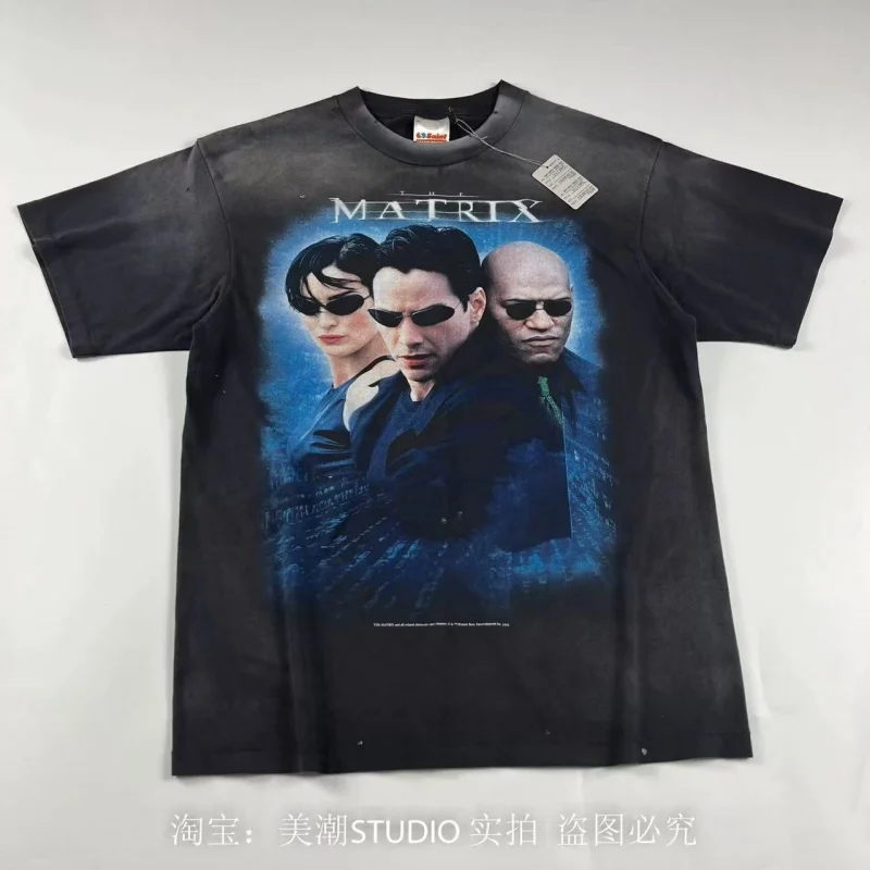 Authentic SAINT Movie Character Print TEE Heavyweight Washed Summer Retro Men's Women's