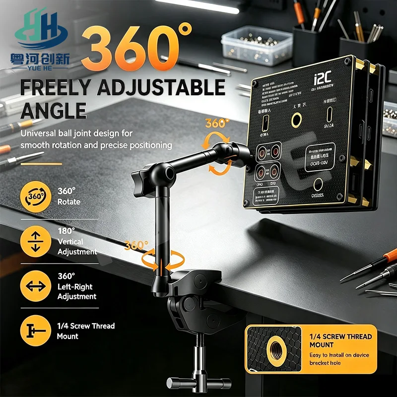 I2C Magic Arm Mount 360 Degree Adjustable Metal Stand for C08 C09 C10 Waveform Ammeter Phone Repair Workbench Support Bracket