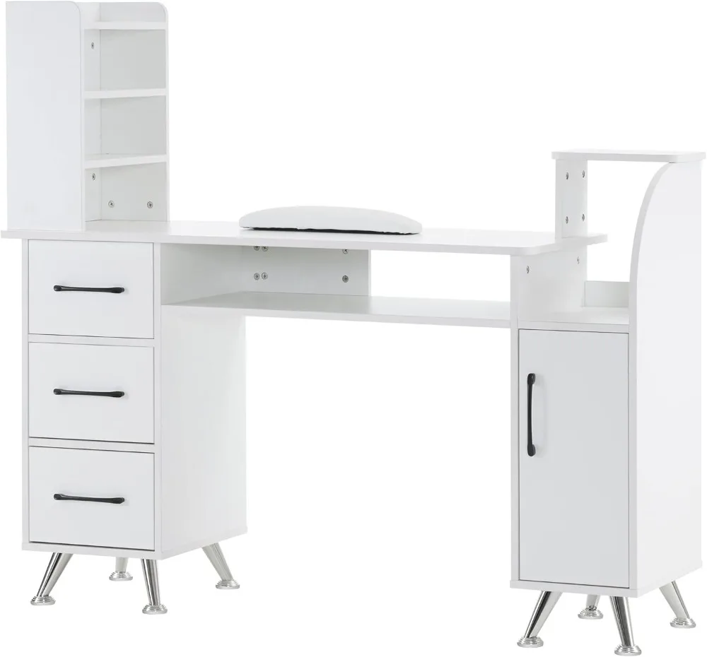 

BarberPub Manicure Table Makeup Dressing Station Nail Desk with Wrist Cushion Beauty Workstation Salon Storage Equipment