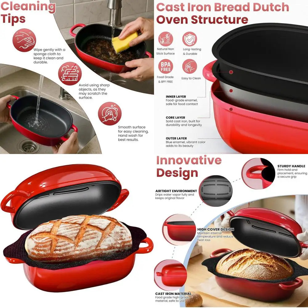 

2.5-Quart Cast Iron Sourdough Bread Oven with Silicone Liner - Blue Oval Pan for Baking, Perfect Gift for Bakers