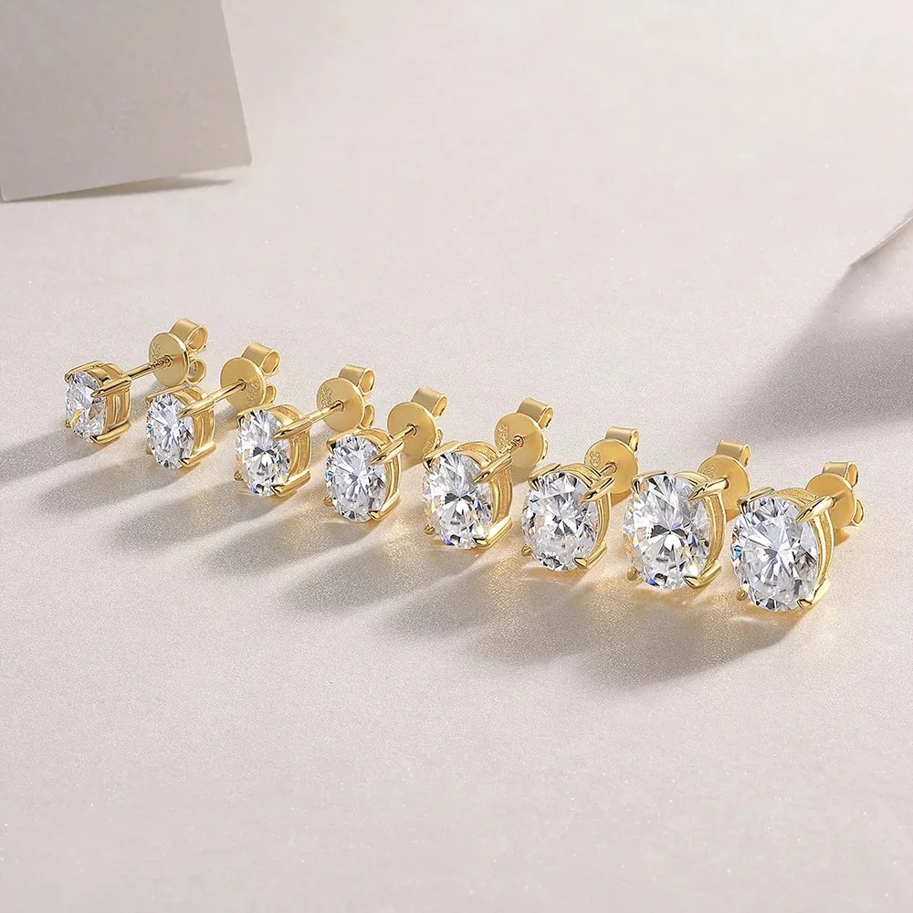 3carat Oval Cut Moissanite Solitaire Diamond Stud Earrings for Women Men 925 Sterling Silver Plated 18k Yellow Gold Ear Studs