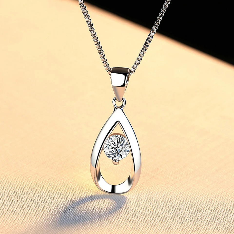 Zircon Water Drop Necklaces For Women Silver Color Female Pendant Necklace Fashion Neck Chain Jewelry Girlfriend Birthday Gift