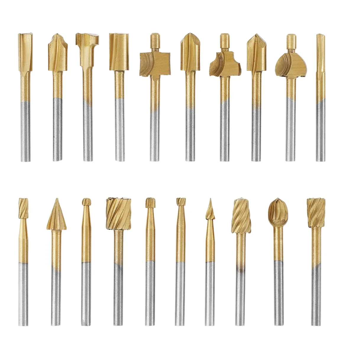 

CHFL 20Pcs Wood Carving Bits Engraving Router Bit, HSS Rotary Burr Set with 1/8 Inch (3mm) Shank for Rotary Tools for DIY