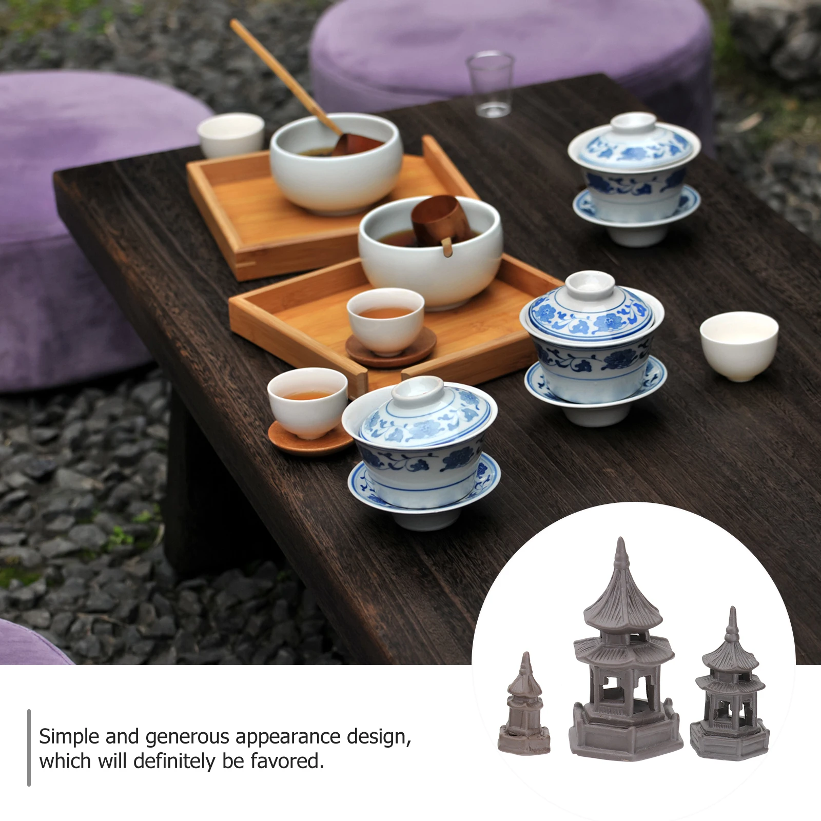 

3pcs Miniature Pavilion Shaped Ceramic Micro Landscape Adornment Brown Home Office Garden Decor Pavilion Ornament Miniature