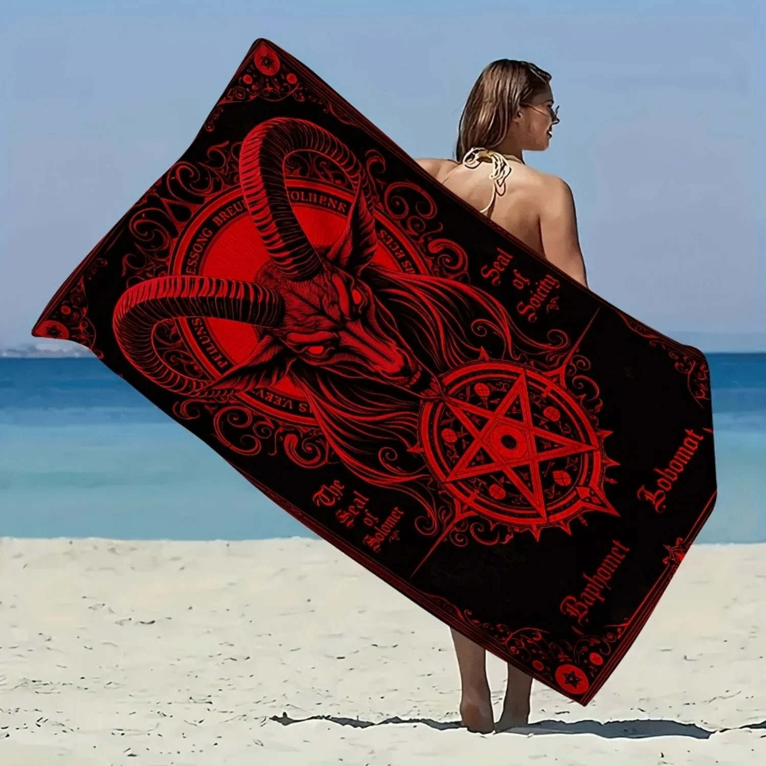 

Fashionable Baphomet and Pentagram Pattern Beach Towel,Polyester Microfiber,Machine Washable,Suitable for Sunbathing