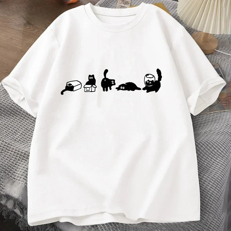

Five Mood Cats T-Shirts Cat Mom Tee Funny Short Sleeve Cat Lovers T Shirt Women Casual O Neck Summer Tops Graphic T Shirts Y2K