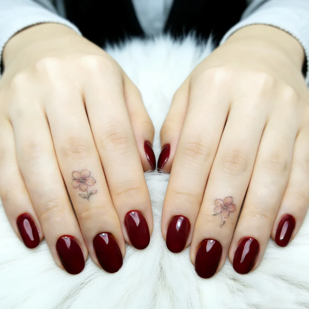 

48Pcs Acrylic Short Fake Nails With Glue Glossy Dark Brown Press On Nail For Woman Oval Top Manicure Accessories