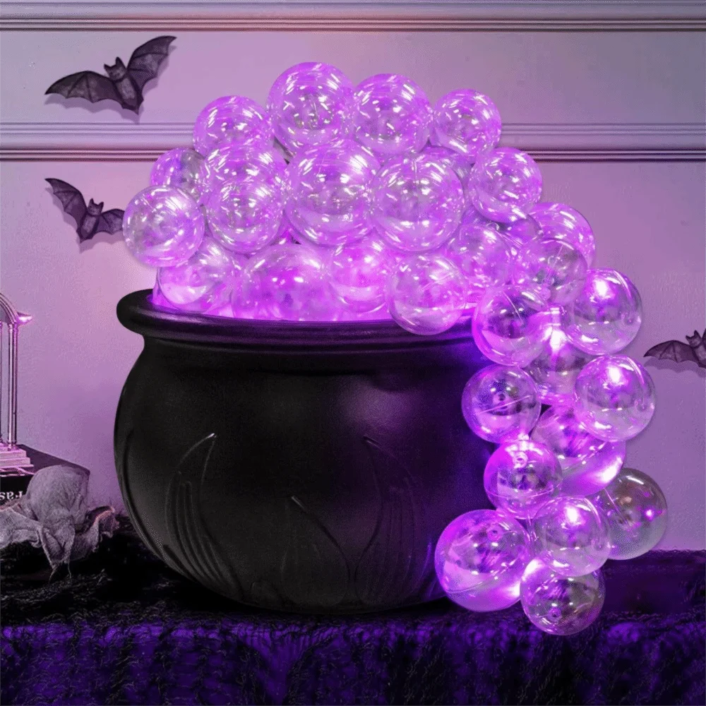 

Luminous Halloween Bubbling Cauldron Decoration Plastic Purple Light Bubbling Witch Bowl DIY Remote Control Candy Jar