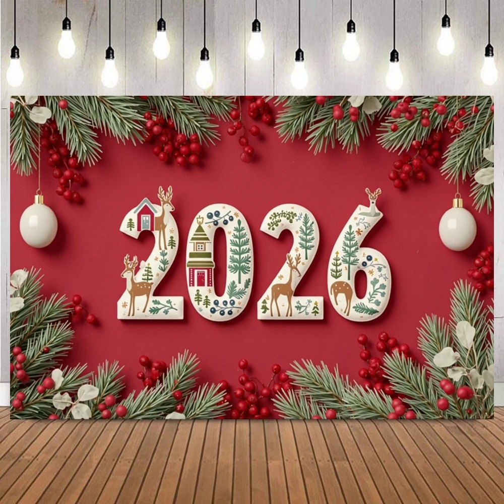 2026 سنة جديدة سعيدة التصوير خلفية فرع الصنوبر هدية مهرجان حفلة الأسرة صورة ديكور المنزل صور خلفية استوديو الدعامة #5