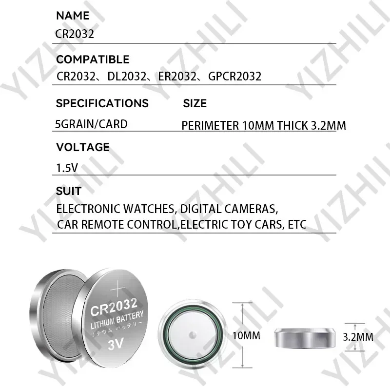 5pcs-50PCS CR2032 Boutton Cell Battery 3V Lithium Batteries 2032 for Watch Keys Calculator Controller Timer Led Lights