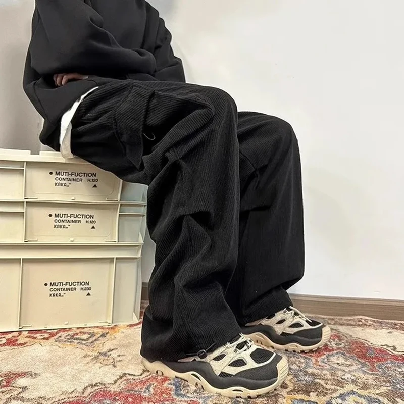 コーデュロイカーゴパンツ レディース Y2K ハイウエスト ストリートウェア ルーズ マルチポケット スウェットパンツ ビーフィット ヒップホップ カジュアル ストレートパンツ