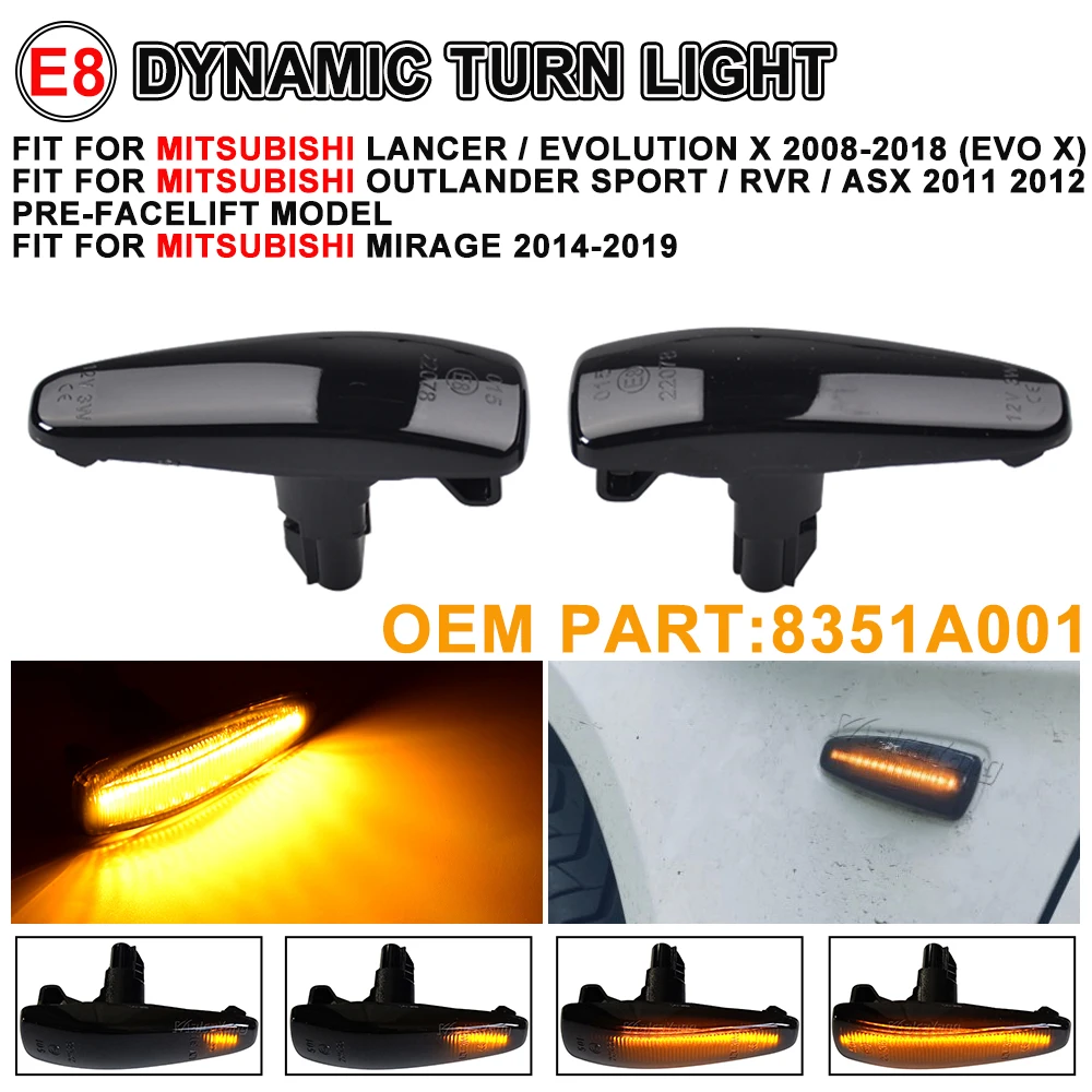 LED Dynamic Turn Signal Light Side Marker Lamp For Mitsubishi Lancer Evolution Evo X Outlander Sport RVR ASX Mirage 2014+