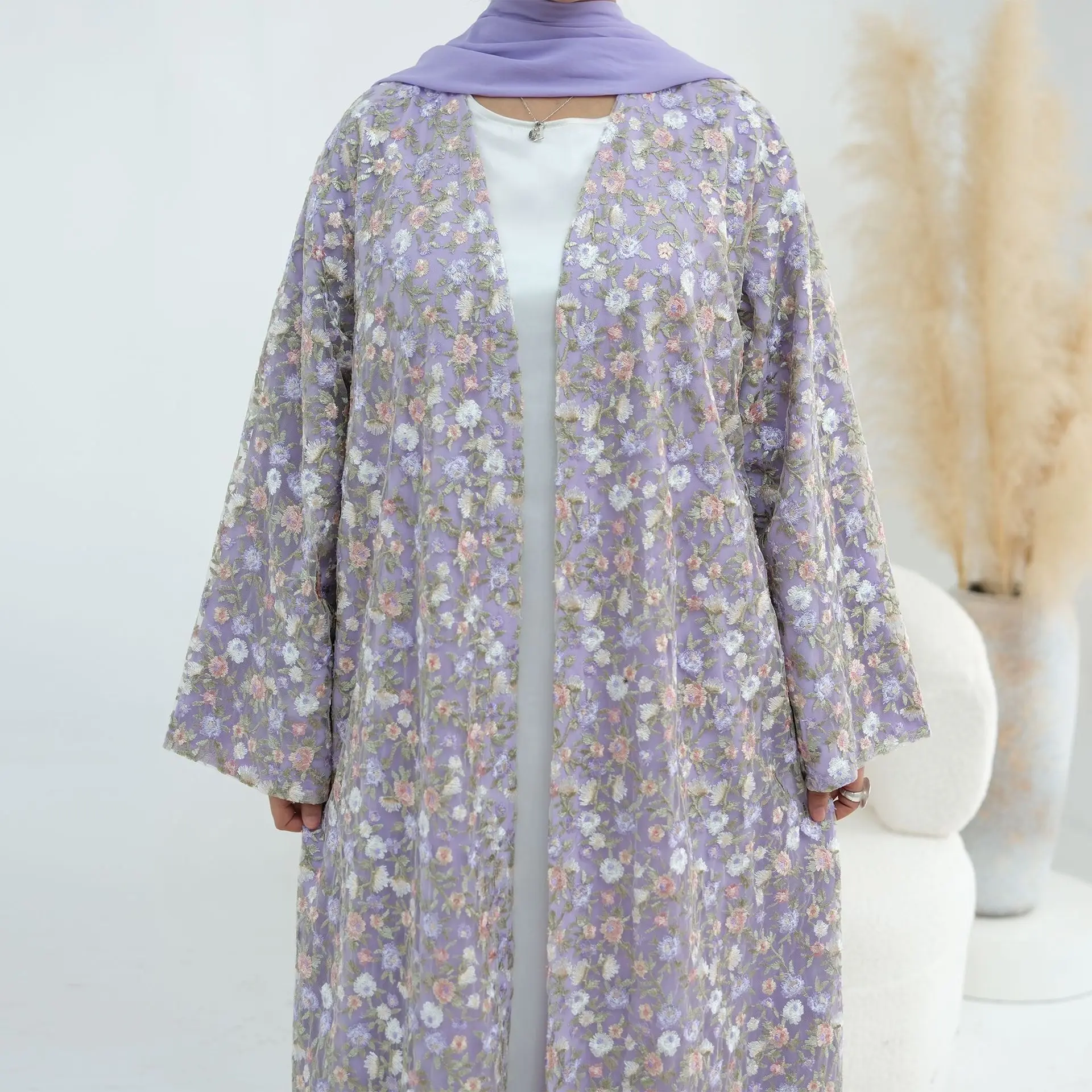 Ramadan Dubai Abaya Embroidery Kimono Cardigan With Matching Hijab Elegant Modest Islam Jalabiya Kaftan Muslim Dress Kebaya Robe