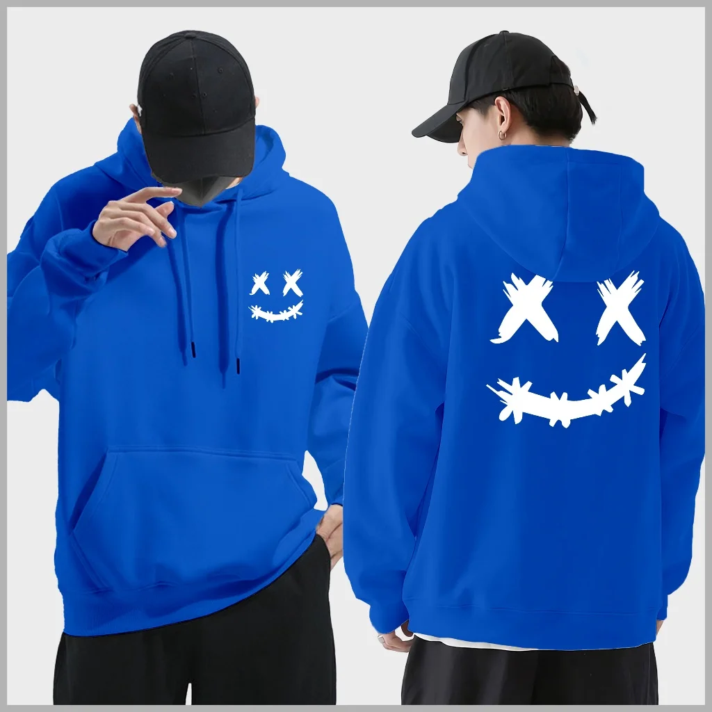 Spring Autumn Wool Men\'s Hoodie Double Smiley Printed Sweatshirt Street Clothing Rapper Loose Women Pullover Casual Hooded Top