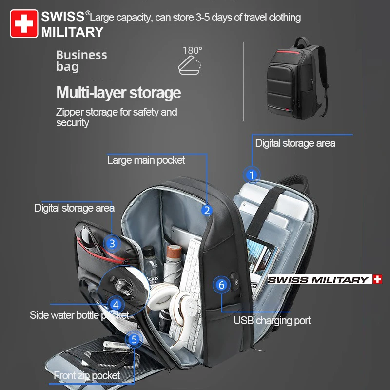 Travel Anti Theft Backpack Men Business Backpack School Expandable USB Bag Large Capacity 15.6 Laptop Waterproof Backpack Bag