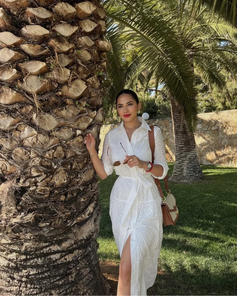 ETJ 2025 Primavera/Verão novo feminino elegante estilo férias branco algodão linha A recorte saia cinto bordado