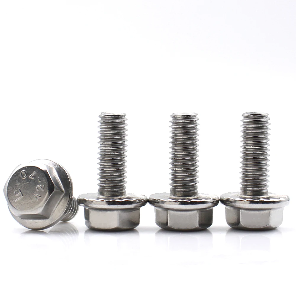 2-10PCS 304 Stainless Steel External Hex Flange Serrated Screw Hardware Fastener For Industrial M4 M5 M6 M8 M10 M12