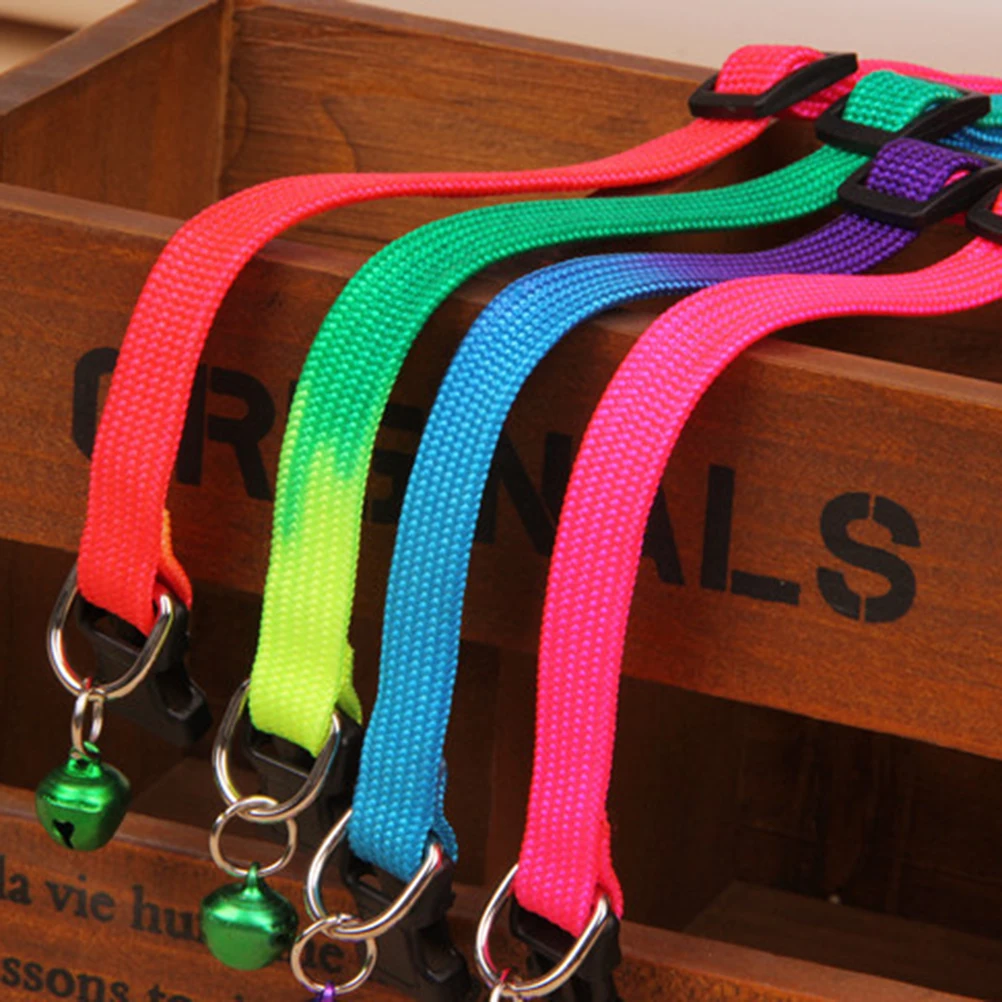 

Rainbow Pet Collar Adjustable Polyester Belt Small Bell Dog Cat Collar Fashion Lovely Design for Walking Running